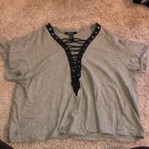 Green short sleeve lace up